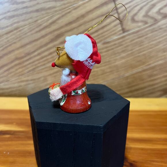Vintage Christmas Ornament Wooden Mouse Mrs. Claus Handmade MCM - Picture 8 of 9